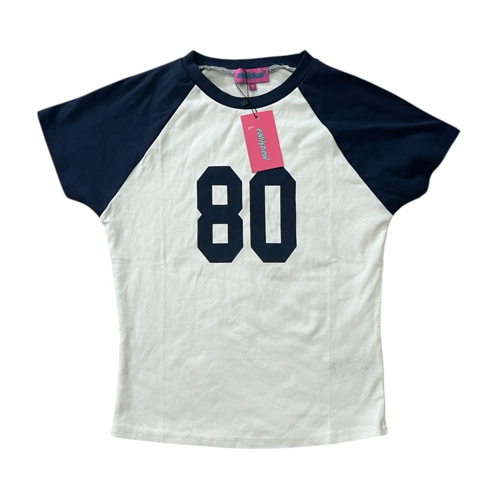 Edikted Navy & White Raglan '80' Short Sleeve Tee